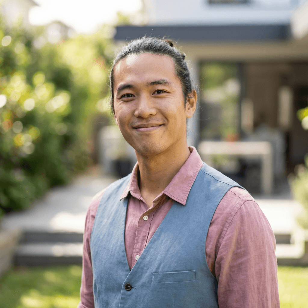 Marcus Chen in his late 30s, East Asian, professional and approachable in a modern office