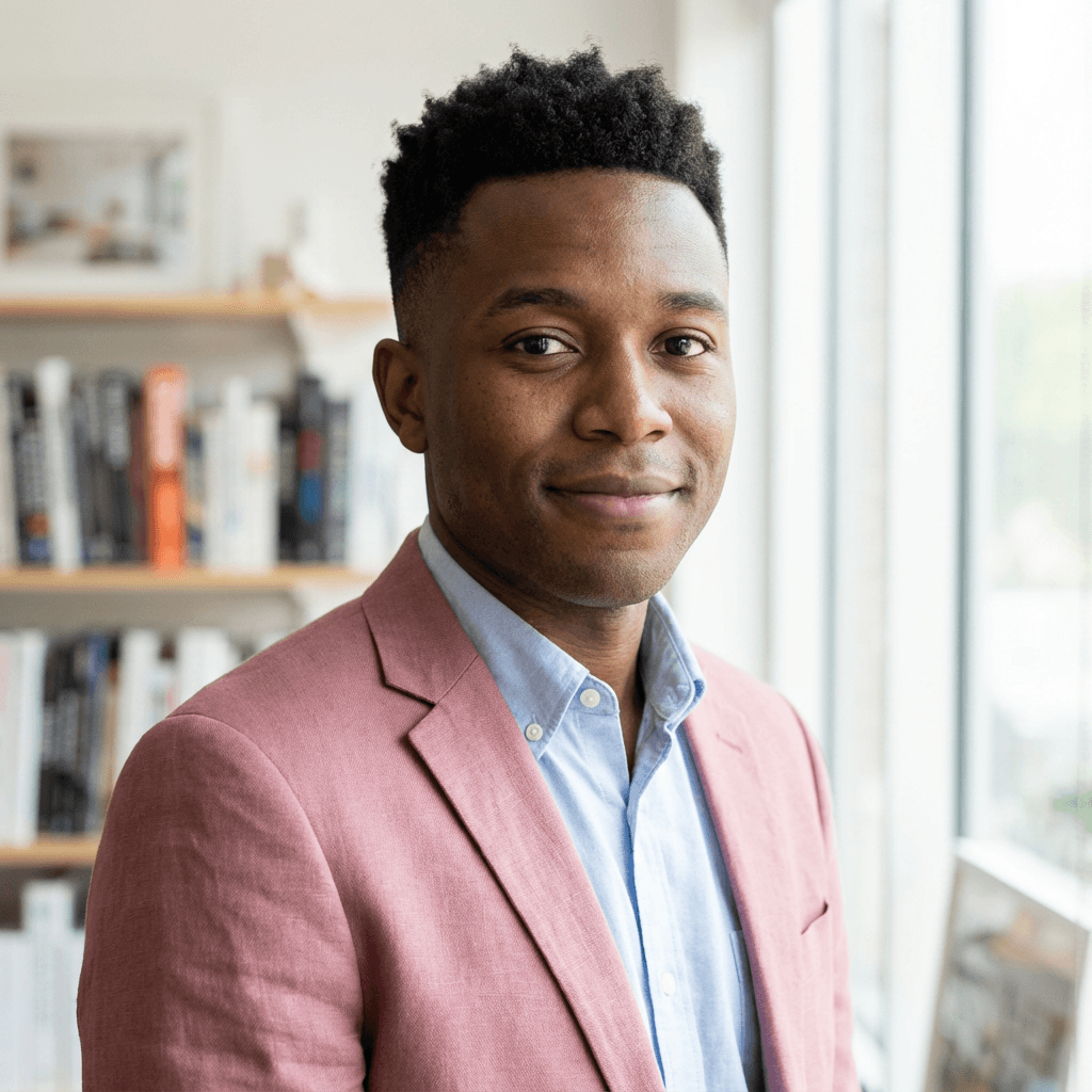 David Okonkwo outside his storefront with fresh exterior paint