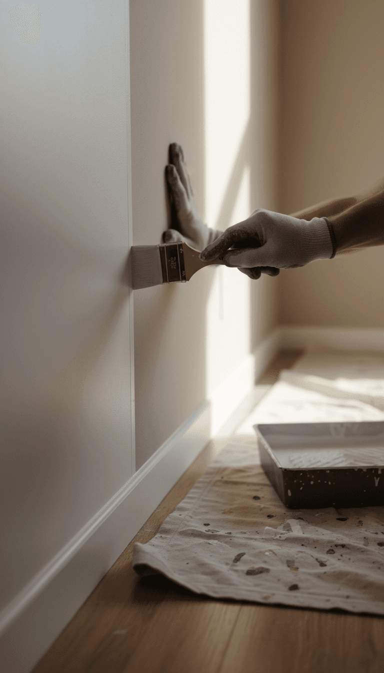 Painter cutting in a clean edge along a wall corner