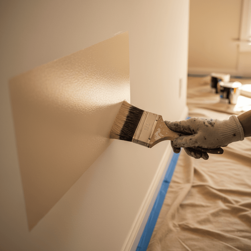 A painter prepping a Toronto wall before applying paint