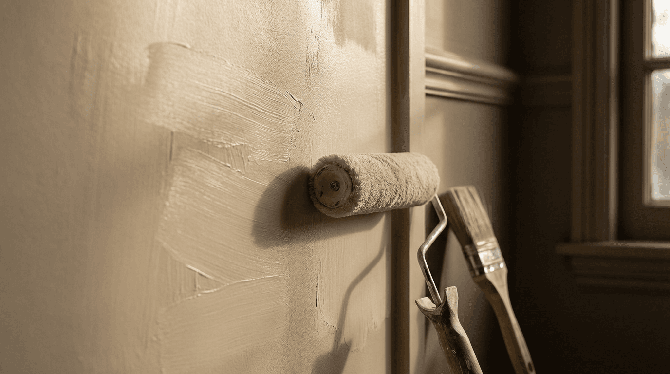 Painter cutting in a clean edge along a wall in a Toronto home